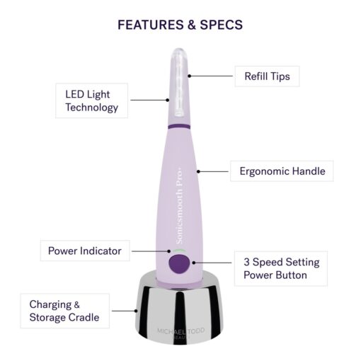 Michael Todd Beauty Sonicsmooth Pro+ Dermaplane Razor for Women Face + Eyebrow trimmer Dermaplaning System w/LED Light Peach Fuzz Remover -16 Dermaplaning Blades & 2 Microsmooth Microdermabrasion Tips - Image 2