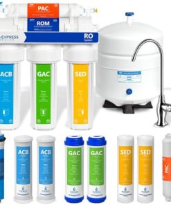 Express Water RO5DX Reverse Osmosis Filtration NSF Certified 5 Stage RO System with Faucet and Tank – Under Sink Water Plus 4 Filters – 50 GPD, 14 x 17 x 5, White