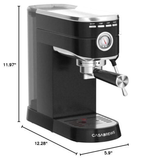 CASABREWS Espresso Machine 20 Bar, Stainless Steel Espresso Maker with Milk Frother Steam Wand, Compact Cappuccino Machine for Home, Espresso Coffee Machine with Removable Water Tank, Black - Image 2