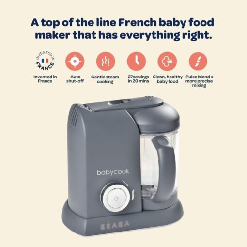 BEABA Babycook Solo 4 in 1 Baby Food Maker, Puree Steamer and Blender for Purees, Grinder with Auto Steam Cooking, Lrg Capacity 4.5 Cups 27 Servings in 20 Mins, Charcoal - Image 8