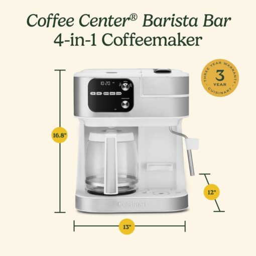 Cuisinart Coffee Maker Barista System, Coffee Center 4-In-1 Coffee Machine, Single-Serve Coffee, Espresso & Nespresso Capsule Compatible, 12-Cup Carafe, White, SS-4N1W - Image 3