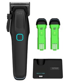 Supreme Trimmer Recharge Clipper - Professional Hair Clipper with 2 Removable Batteries, Brushless Motor, Smart Charge Stand, USB-C Charge & DLC Blades Barbers | STC779