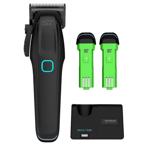 Supreme Trimmer Recharge Clipper - Professional Hair Clipper with 2 Removable Batteries, Brushless Motor, Smart Charge Stand, USB-C Charge & DLC Blades Barbers | STC779
