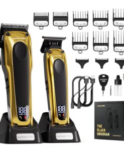 SUPRENT PRO Professional Hair Clippers for Men - High Torque Brushless Motor & Detachable Blade - Cordless Hair Trimmer Set for Barbers with Charging Base - Premium Hair Clipper Kit - Gold