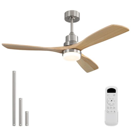 Sofucor Low Profile Ceiling Fan With Lights Remote Control 52 Inch Flush Mount Ceiling Fan Modern Wood Blade Fan For Bedroom Living Room Indoor Outdoor Farmhouse Patio, Noiseless DC Motor