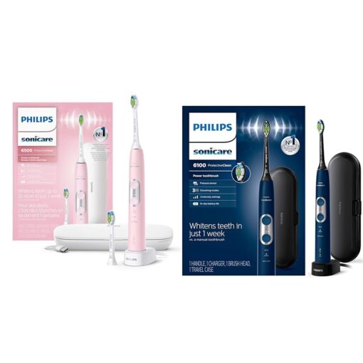 Philips Sonicare ProtectiveClean 6500 Rechargeable Electric Power Toothbrush & ProtectiveClean 6100 Rechargeable Electric Power Toothbrush, Navy Blue, HX6871