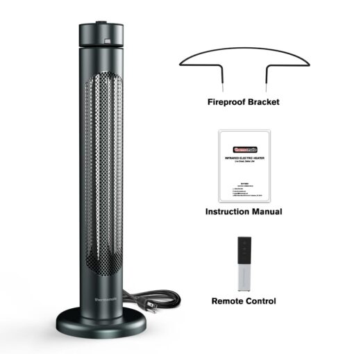 thermomate Electric Patio Heater, 1500W IP65 Outdoor/Indoor Infrared Heater with Remote, 8 Heating Levels 8-Hour Timer & Oscillation, Tip-over Protection for Garage Backyard Restaurant - Image 2
