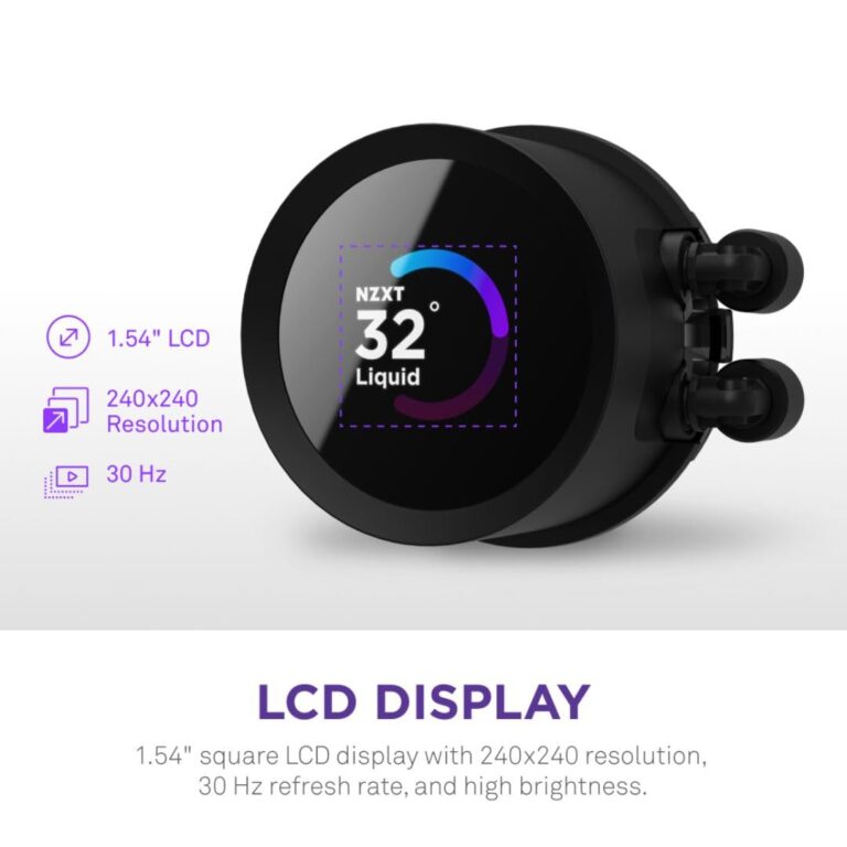 NZXT Kraken 280 RGB - RL-KR280-B1 - 280mm AIO CPU Liquid Cooler - Customizable 1.54" Square LCD Display for Images, Performance Metrics - High-Performance Pump - 2 x F140 RGB Core Fans - Black - Image 7