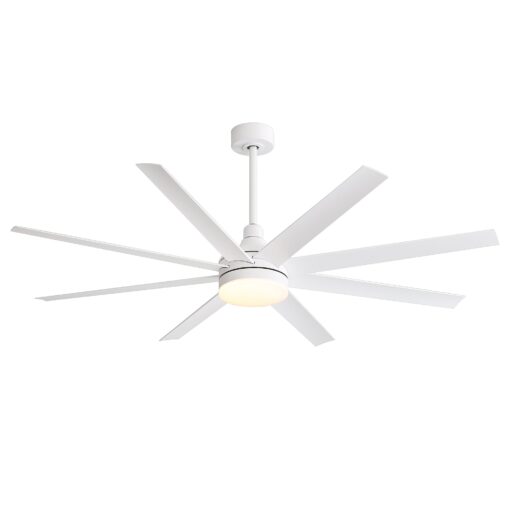 Breezary 65 Inch Ceiling Fan with Light and Remote, 8-Blade, Reversible DC Motor, 6-Speed, Timer, Industrial Ceiling Fans with Led Light Chandelier for Bedroom Office (White) - Image 2