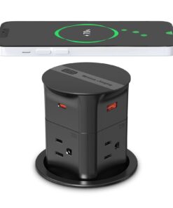 ANNQUAN 3.15" Pop Up Outlet with 15W Wireless Charger,Max 20W Power Delivery,800J Surge Protection,4 Tamper Resistant Outlets,4 USB Ports ETL Listed
