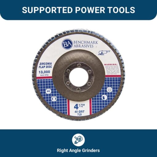 Benchmark Abrasives 4.5" x 7/8" Premium Zirconia T29 Curved Flap Discs 4 1/2 for Angle Grinder, Sanding Discs, Finishing, Rust, Stock Removal- Grinding Wheels 4 1/2 Inch (100 Pack) - 40 Grit - Image 2