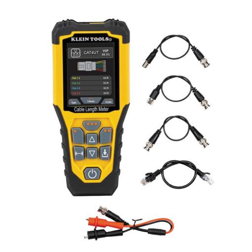Klein Tools 501-915 Cable Tester, TDR Cable Length Meter Measures Electrical, Data, Two-Wire and Romex Cables, Includes Leads, Carrying Case