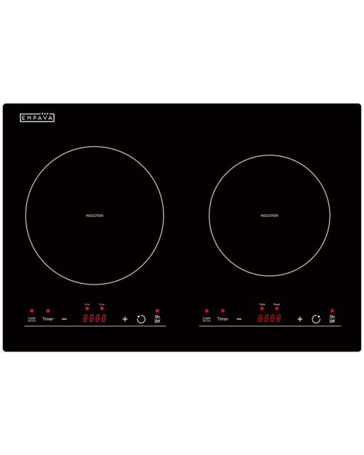 Empava IDC12B2 Horizontal Electric Stove Induction Cooktop with 2 Burners in Black Vitro Ceramic Smooth Surface Glass 120V, 12 Inch