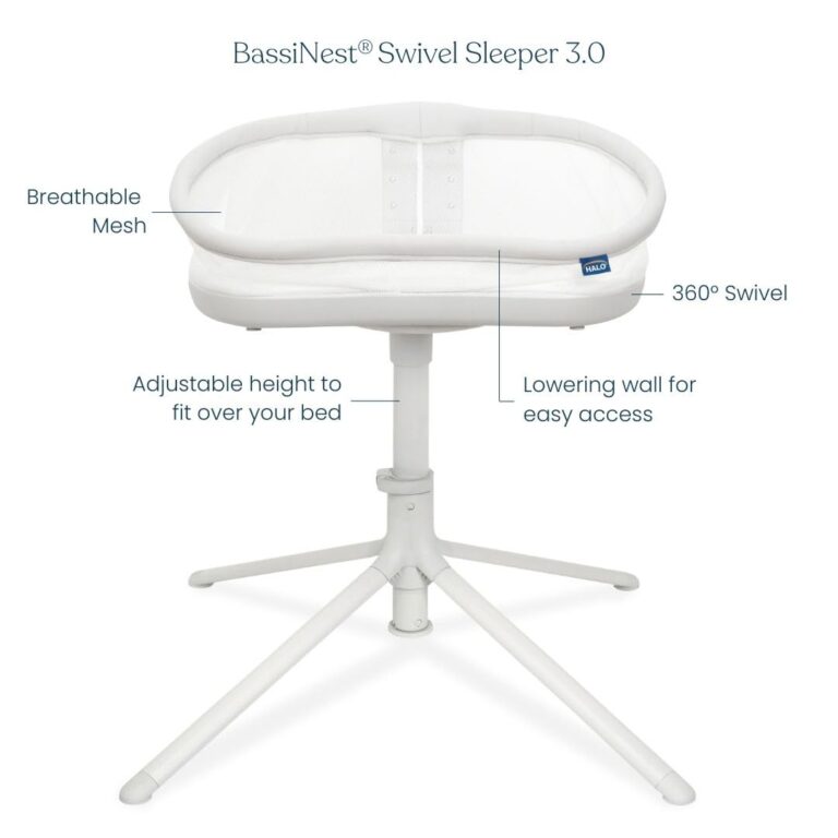 HALO BassiNest Swivel Sleeper 3.0 – Over-Bed Baby Bassinet with 360 Rotation, Adjustable Height, Breathable Mesh, Safe Close Sleeping, Lowering Wall for Easy Access, Feeding & C-Section Recovery - Image 8