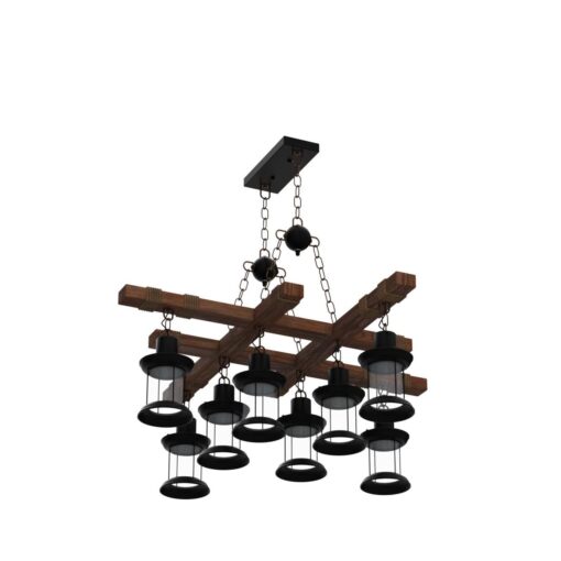 8 Lights Industrial Wooden Hanging Lighting Black Metal Chandelier Farmhouse Vintage Pendant Lamp Glass Lampshade for Pool Table Kitchen Island Bar Retro Ceiling Light Height Adjustable Fixture - Image 7