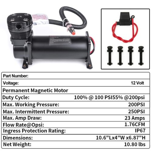 ZHSYMX Heavy Duty 200 PSI Air horn Compressor Dual Value Pack, 1/4 NPT Train Horn/Air Ride Compressor, Fittings for 12V Train/Truck/Car BLACK - Image 3