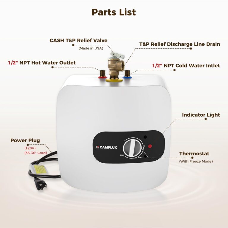 CAMPLUX Electric Mini-Tank Water Heater 8 Gallon (ME80B) On-demand Endless Water Heater, 120-Volt Corded 1440W, Under Sink, Wall or Floor Mounted - Image 2