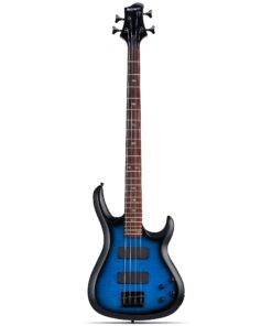 Leo Jaymz CB-400 4 String 34" Scale Electric Bass Guitar, 24 Frets, Mahogany Body, Rosewood Fingerboard with Abalone Inlays, Roasted Maple Neck, H-H Pickups, Glossy Body Finish (CB Flame Blue)