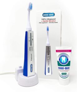 Emmi-dent Electric Ultrasonic Toothbrush Set with Gentle 100% Ultrasound Cleaning Technology. Ideal for Sensitive Teeth & Gums, Plaque Removal and More! Includes Nano-Bubble Toothpaste. Rechargeable.