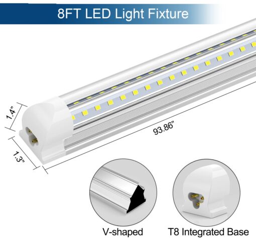 JESLED LED Shop Light 8FT, 72W 6500K Cool White, 9000LM High Output, V Shape, T8 Linkable 8 Foot LED Tube Lights for Garage, Warehouse, Plug and Play, Clear Cover (6-Pack) - Image 6