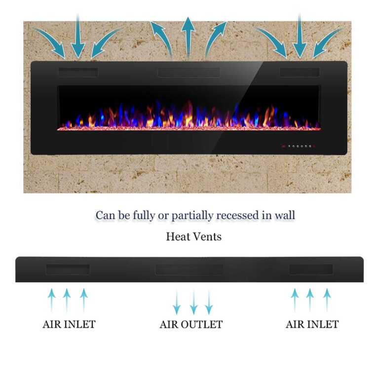 R.W.FLAME 60" Recessed and Wall Mounted Electric Fireplace, Low Noise, Fit for 2 x 6 Stud, Remote Control with Timer, Touch Screen, Adjustable Flame Color and Speed, 750-1500W - Image 5