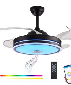 Defloorlight Black 48" Ceiling Fan with Light, Fandelier, Invisible Chandelier, Bluetooth Speaker, RGB Color Changing Remote Control for Living Room/Bedroom, Music, Modern Design
