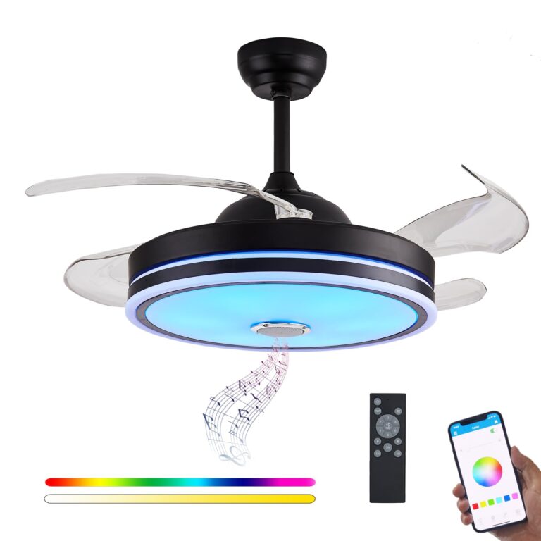 Defloorlight Black 48" Ceiling Fan with Light, Fandelier, Invisible Chandelier, Bluetooth Speaker, RGB Color Changing Remote Control for Living Room/Bedroom, Music, Modern Design