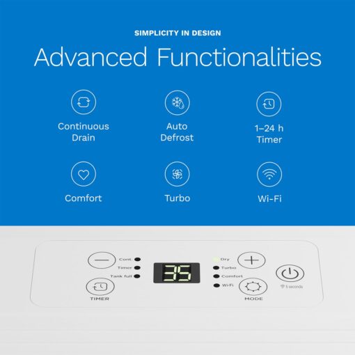 hOmeLabs 1,000 Sq. Ft Portable Wi-Fi Dehumidifier – 8 Pint, Ultra Quiet & Compact for Home, Bedroom, Bathroom & Office – Smart Humidity Control with Drain Hose Included - Image 5