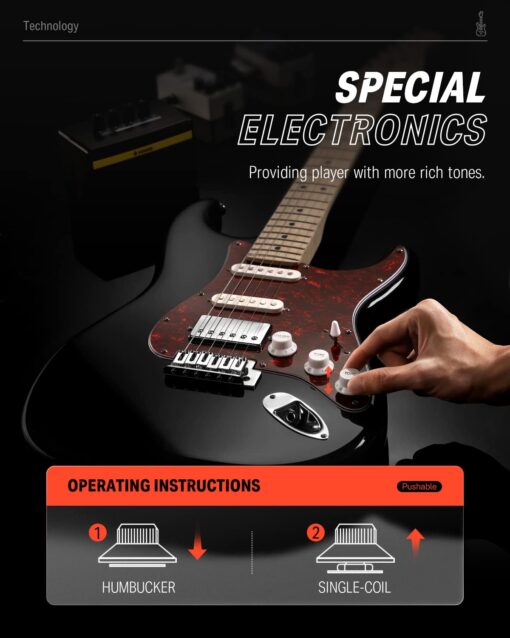 Donner, DST-152B 39" Electric Guitar Kit HSS Pickup Coil Split with Amp, Bag, Accessories, Black Solid Body Guitarra Electrica - Image 3