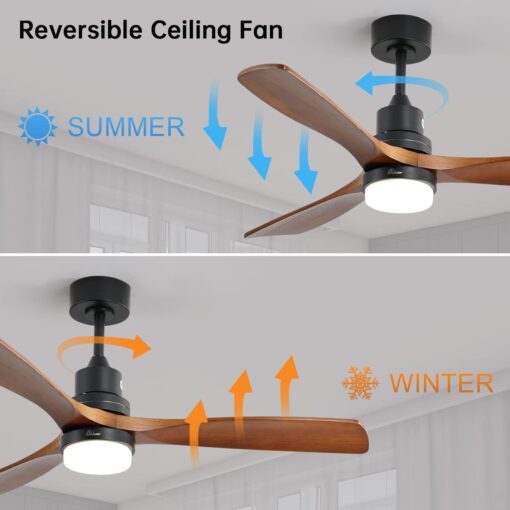 Sofucor Low Profile Ceiling Fan With Lights Remote Control 52 Inch Flush Mount Ceiling Fan Modern Wood Blade Fan For Bedroom Living Room Indoor Outdoor Farmhouse Patio, Noiseless DC Motor - Image 6