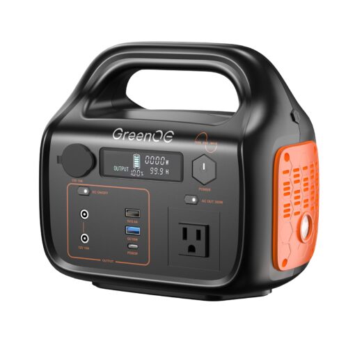GREENOE Portable Power Station 300W 299Wh Solar Powered Generator with LED 7 Ports 120V Pure Sine Wave AC Outlet USB-C Camping Power Bank for Outdoors Travel Hunting Home Lithium Battery Backup