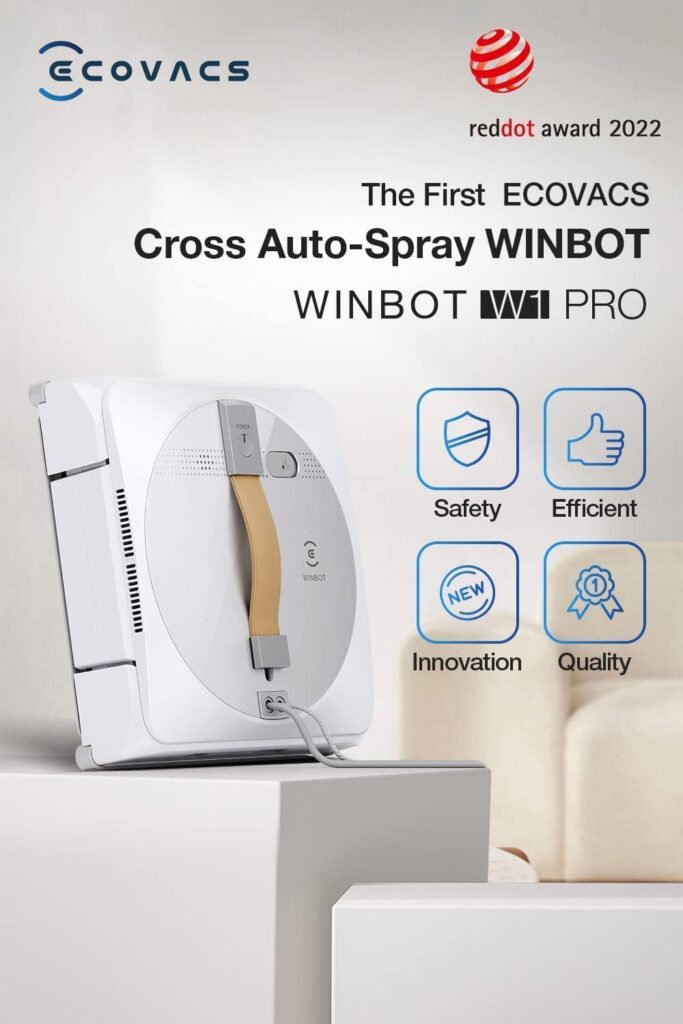 ECOVACS Winbot W1 Pro Window Cleaning Robot, Intelligent Cleaning with Dual Cross Water Spray Technology, Win SLAM 3.0 Path Planning, 2800Pa Suction Power, Edge Detection Technology, App Control,Grey - Image 6