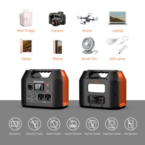 EnginStar Portable Power Station 300W 296Wh Battery Bank with 110V Pure Sine Wave AC Outlet for Outdoors Camping Hunting and Emergency, 80000mAh Backup Battery Power Supply for CPAP - Image 2