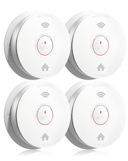 SITERWELL Smoke Detector, Smoke and Carbon Monoxide Detector with Voice Speaker, LED Light and Auto-Check, Smoke Alarm and Carbon Monoxide Detector Conforms to UL 217 & UL 2034 Standards, 4 Pack