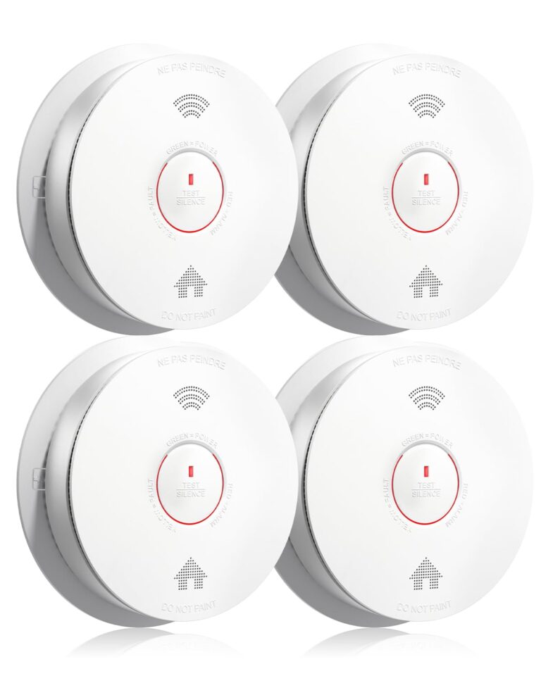 SITERWELL Smoke Detector, Smoke and Carbon Monoxide Detector with Voice Speaker, LED Light and Auto-Check, Smoke Alarm and Carbon Monoxide Detector Conforms to UL 217 & UL 2034 Standards, 4 Pack
