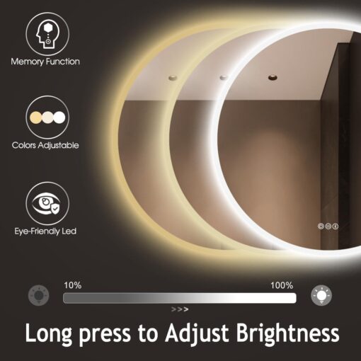 S·BAGNO 32’’ Round Led Bathroom Mirror with Lights, Backlit and Front Lighted, Wall-Mounted Vanity Mirror 3000K/4000K/6500K, Inside Bluetooth Speaker Anti-Fog Dimmable Smart Mirror - Image 7