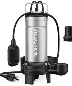 Aquastrong 1HP Sewage Sump Pump, Stainless Steel, 115V Automatic Float Switch, Cast Iron Impeller, Submersible Effluent/Sewage Pump for Sump Basin, Basement, 2'' NPT Discharge with 5283GPH