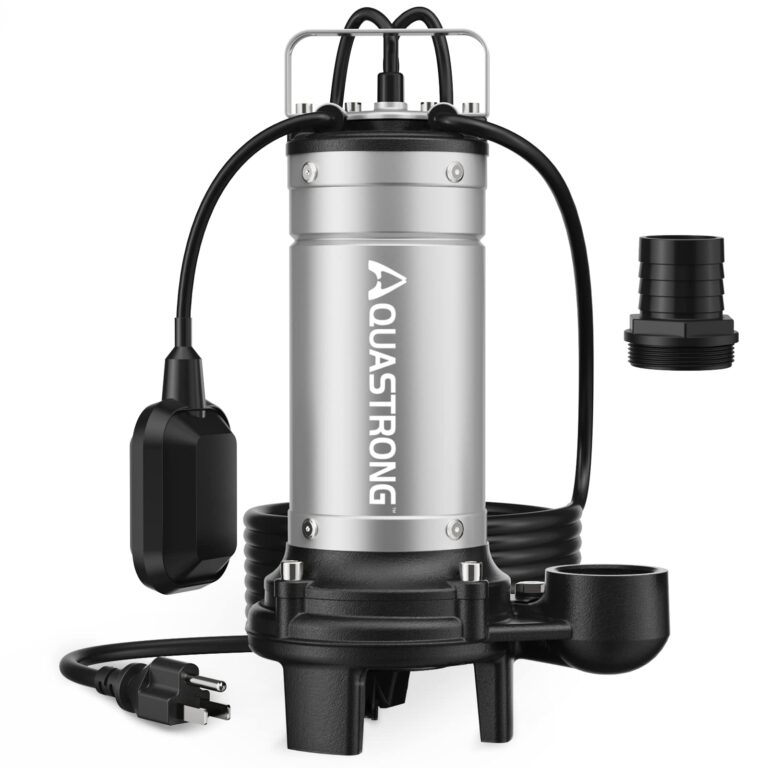 Aquastrong 1HP Sewage Sump Pump, Stainless Steel, 115V Automatic Float Switch, Cast Iron Impeller, Submersible Effluent/Sewage Pump for Sump Basin, Basement, 2'' NPT Discharge with 5283GPH