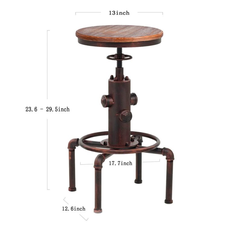 Topower Antique Vintage Industrial Barstool Solid Wood Water Pipe Fire Hydrant Design Cafe Coffee Industrial Bar Stool Set of 2 Red Bronze - Image 10