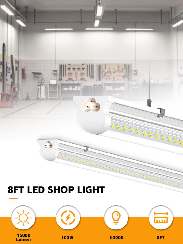 ONLYLUX 8FT LED Shop Lights 6000K White 100W, 15000lm Workshop led Light V Shape, Plug and Play, Hanging/Surface Mount Install, 8 Foot led Lights for Garage,10 Pack - Image 6