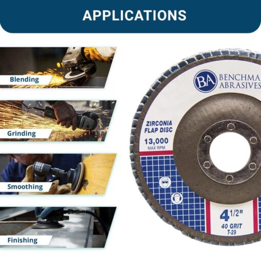 Benchmark Abrasives 4.5" x 7/8" Premium Zirconia T29 Curved Flap Discs 4 1/2 for Angle Grinder, Sanding Discs, Finishing, Rust, Stock Removal- Grinding Wheels 4 1/2 Inch (100 Pack) - 40 Grit - Image 4