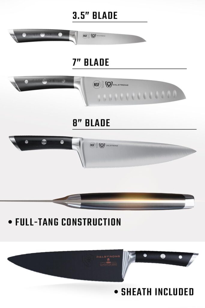 Dalstrong 3pc Knife Set - Gladiator Series Elite - Chef Essentials - Chef Knife, Santoku Knife, Paring Knife - G10 Handle - High Carbon German Steel - w/Sheaths - NSF Certified - Image 3