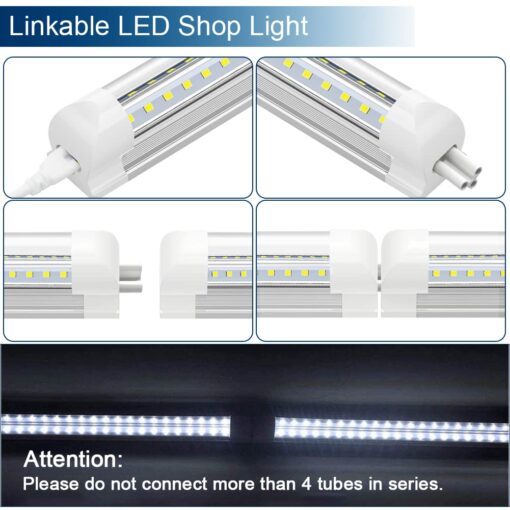 JESLED LED Shop Light 8FT, 72W 6500K Cool White, 9000LM High Output, V Shape, T8 Linkable 8 Foot LED Tube Lights for Garage, Warehouse, Plug and Play, Clear Cover (6-Pack) - Image 4