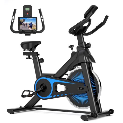 UPREIGN Indoor Cycling Bike - Adjustable Resistance Stationary Bike for Home Exercise, Indoor Cycling Bike with Smartphone Holder, LCD Display and Heart Rate Monitor, Blue