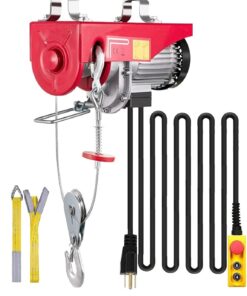 Happybuy Electric Hoist, 2200 lb Overhead Crane Garage w/Steel Hook, Remote Control & Emergency Stop Switch Ceiling Pulley Winch for Warehouse, Construction, Goods Lifting, 110V Red, 2200Lbs