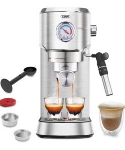 Gevi Commercial Espresso and Coffee Makers with Portafilter for Nespresso Original Capsules and Coffee Powder, Professional Espresso Maker with Milk Frother for Cappuccino, Latte