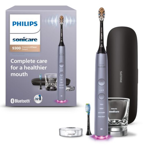 Philips Sonicare DiamondClean Smart 9300 Electric Toothbrush, Sonic Toothbrush with App, Pressure Sensor, Brush Head Detection, 4 Brushing Modes and 3 Intensity Levels, Grey, Model HX9903/45