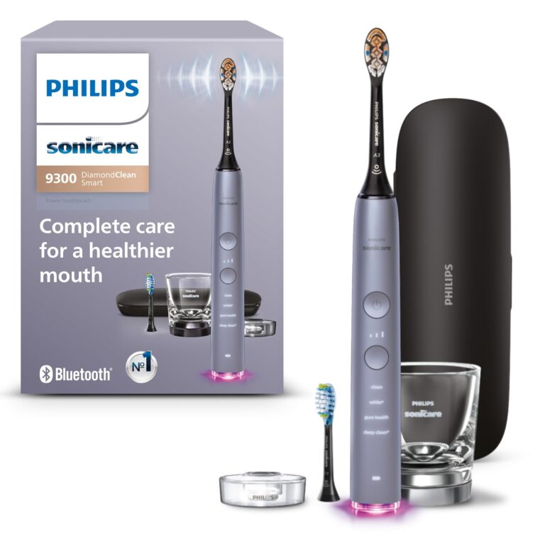 Philips Sonicare DiamondClean Smart 9300 Electric Toothbrush, Sonic Toothbrush with App, Pressure Sensor, Brush Head Detection, 4 Brushing Modes and 3 Intensity Levels, Grey, Model HX9903/45