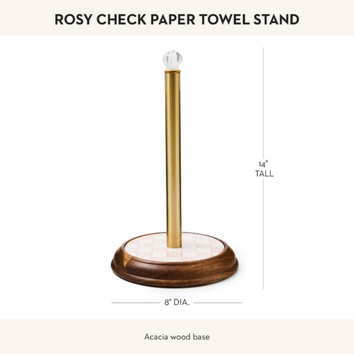 MACKENZIE-CHILDS Wood Paper Towel Holder, Decorative Paper Towel Holder for Kitchen, Pink-and-White Rosy Check - Image 4