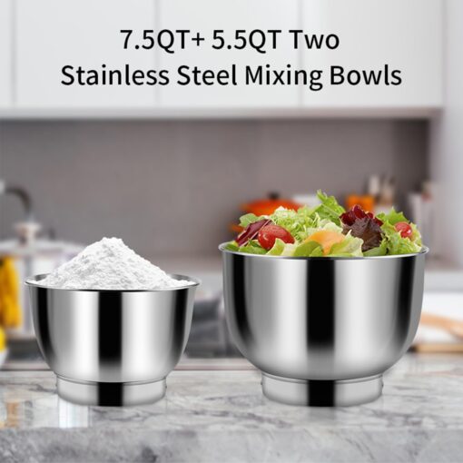 AIFEEL Stand Mixer,Electric Food Mixer with 7.5QT+5.5QT Two Stainless Steel Bowls, Tilt-Head Electric Kitchen Mixer with Dough Hook,Egg Whisk,Flat Beater,Splash Guard (Red) - Image 3